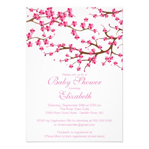 Pretty Pink Cherry Blossom Floral Baby Shower Custom Invites