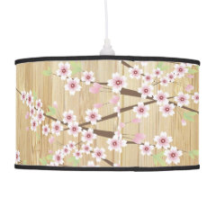 Pretty Pink Cherry Blossom with Bamboo Pendant Lamp