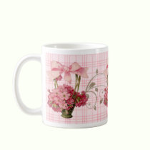 Pretty Pink Cosmos and Plaid Coffee Mug mugs