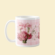 Pretty Pink Cosmos and Plaid Coffee Mug