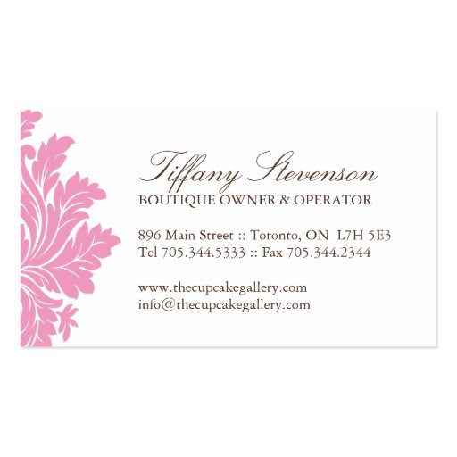 Pretty Pink Cupcake Business Card (back side)