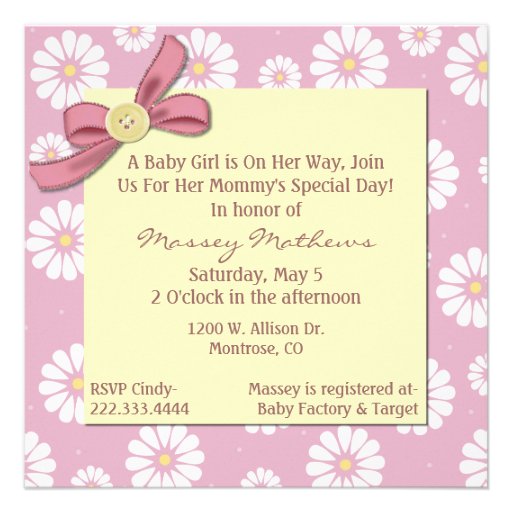 Pretty Pink Daisies Baby Girl Shower Invitation