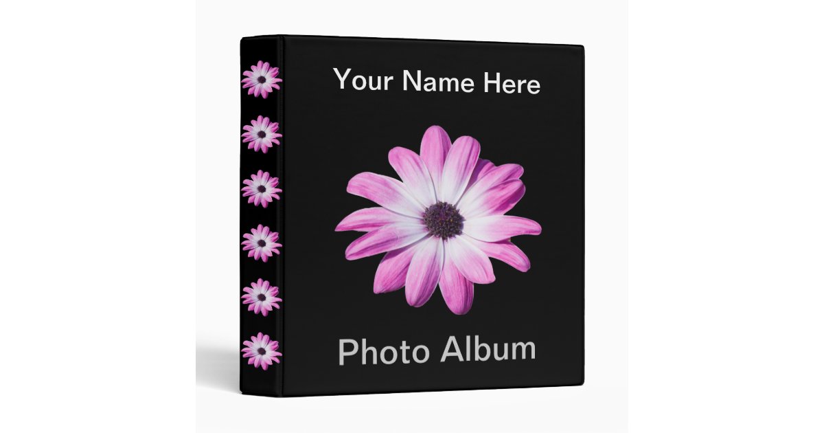 pretty pink daisy flowers custom name photo album binder pink photo album