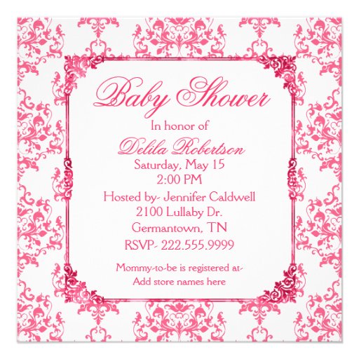 Pretty Pink Damask Baby Shower Invitation