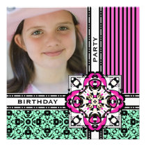 Pretty Pink Damask Birthday Party Invitations invitations