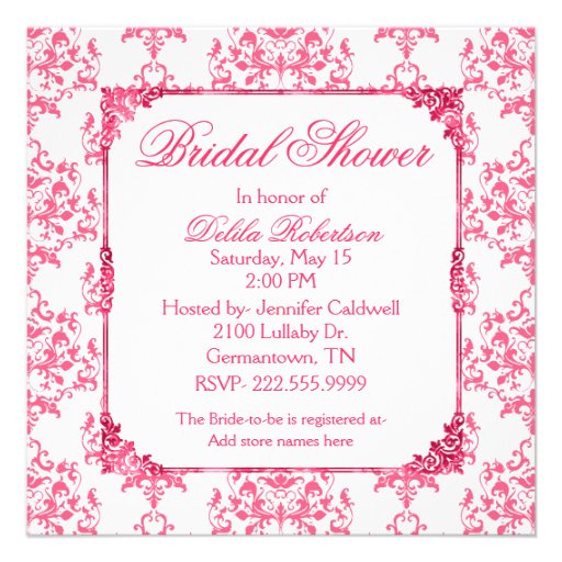 Pretty Pink Damask Bridal Shower Invitation