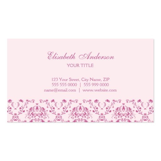 Pretty Pink Damask business card (front side)