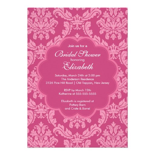 Pretty Pink Damask Spring Bridal Shower Invitation