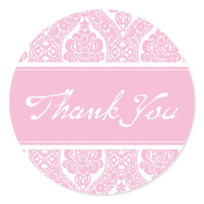 Pretty Pink Damask-Thank You Sticker