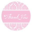 Pretty Pink Damask-Thank You Sticker by twoheartsshoppe Pretty Pink Damask-Thank You Sticker