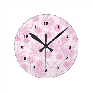 Pretty Pink Dandelion Wall Clock