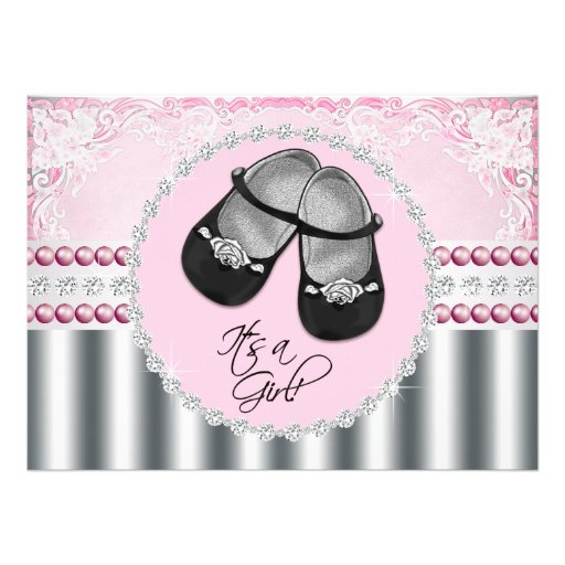 Pretty Pink Diamonds and Pearls Baby Shower Personalized Invite