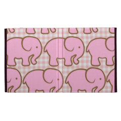 Pretty Pink Elephants on Pink Gingham Pattern iPad Folio Covers