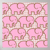 Pretty Pink Elephants on Pink Gingham Pattern Print