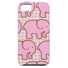 Pretty Pink Elephants on Pink Plaid Pattern iPhone 5 Cases