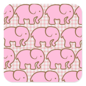 Pretty Pink Elephants on Pink Plaid Pattern Sticker