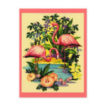 PRETTY PINK FLAMINGOS IN TROPICAL FOREST POSTCARD