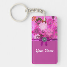 Pretty pink floral rectangular acrylic key chains