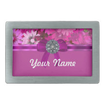 Pretty pink floral rectangular belt buckles