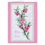 Pretty Pink Flower Blossoms on Peach Tree Custom Greeting Card