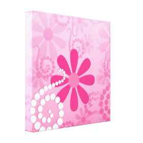 Pretty Pink Flowers Cute Retro Daisy Pattern Canvas Print
