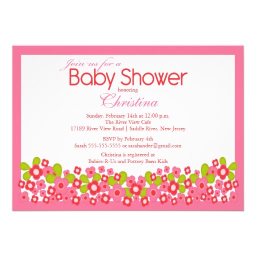 Pretty Pink Flowers Girl Baby Shower Invitation