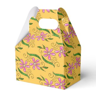 Pretty Pink Flowers Pattern On Yellow Favor Boxes