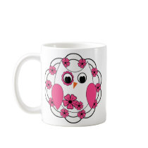 Pretty Pink Flowers & White Owl Mugs