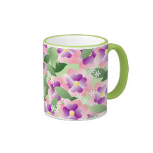 Pretty Pink Green and White Floral Pattern Coffee Mugs