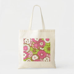 Pretty Pink Green Flowers Spring Floral Pattern Canvas Bags