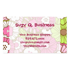 Pretty Pink Green Flowers Spring Floral Pattern Business Card Template