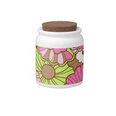 Pretty Pink Green Flowers Spring Floral Pattern Candy Jars