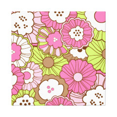 Pretty Pink Green Flowers Spring Floral Pattern Gallery Wrap Canvas