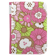 Pretty Pink Green Flowers Spring Floral Pattern Kindle Folio Cases