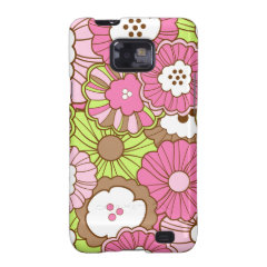 Pretty Pink Green Flowers Spring Floral Pattern Galaxy S2 Covers