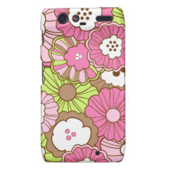 Pretty Pink Green Flowers Spring Floral Pattern Motorola Droid RAZR Cover