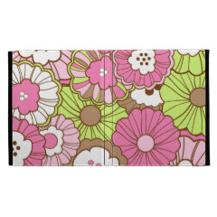 Pretty Pink Green Flowers Spring Floral Pattern iPad Folio Cover