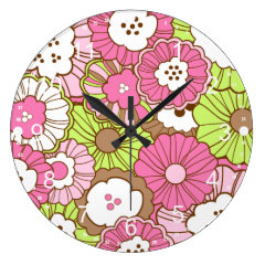 Pretty Pink Green Flowers Spring Floral Pattern Clocks