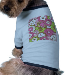 Pretty Pink Green Flowers Spring Floral Pattern Pet Tee Shirt