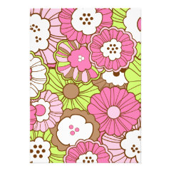 Pretty Pink Green Flowers Spring Floral Pattern Custom Invites