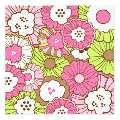 Pretty Pink Green Flowers Spring Floral Pattern Custom Invite