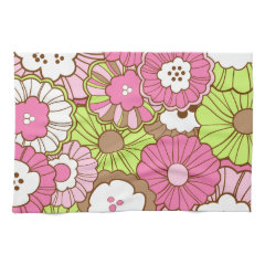 Pretty Pink Green Flowers Spring Floral Pattern Kitchen Towel