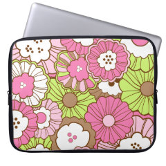Pretty Pink Green Flowers Spring Floral Pattern Laptop Computer Sleeve