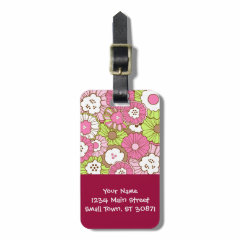 Pretty Pink Green Flowers Spring Floral Pattern Bag Tag