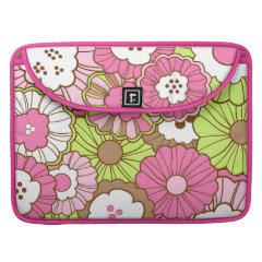 Pretty Pink Green Flowers Spring Floral Pattern MacBook Pro Sleeve