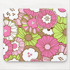 Pretty Pink Green Flowers Spring Floral Pattern Mouse Pad