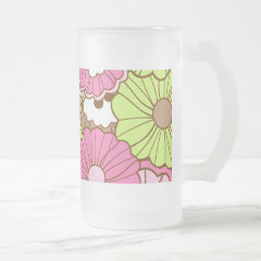 Pretty Pink Green Flowers Spring Floral Pattern Frosted Beer Mugs