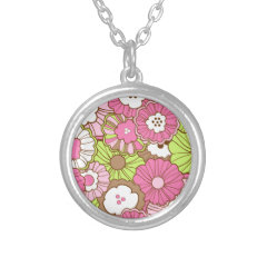 Pretty Pink Green Flowers Spring Floral Pattern Necklaces