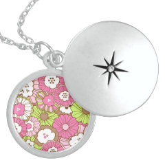 Pretty Pink Green Flowers Spring Floral Pattern Pendant