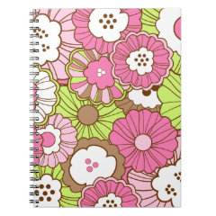 Pretty Pink Green Flowers Spring Floral Pattern Spiral Notebooks